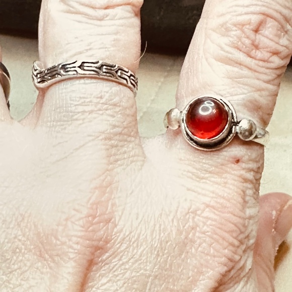 925 Sterling Silver Plated Red Onyx Ring Genuine Stone Round Cabochon EUC - Picture 4 of 10